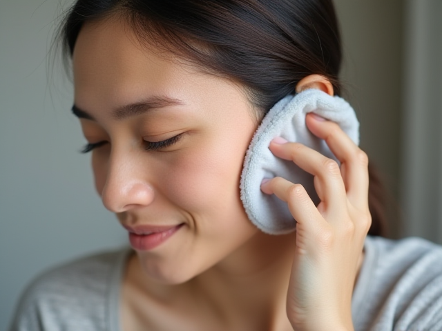 Person using a warm compress on their ear for relief