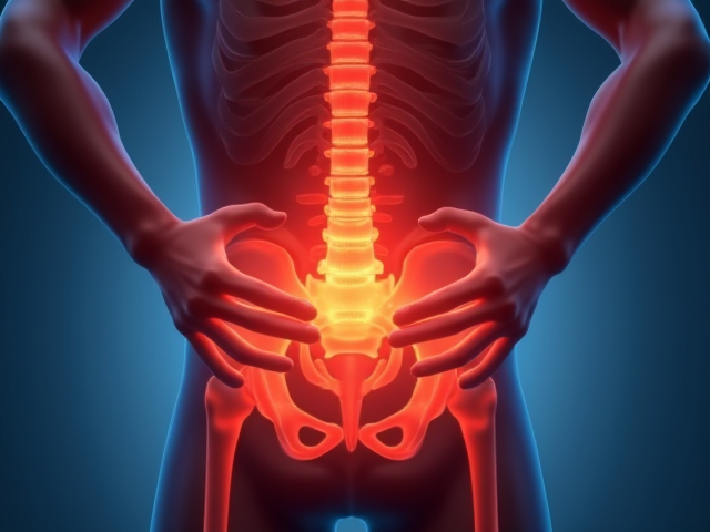 Anatomy of pain in man's lower abdomen showing potential causes