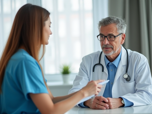Patient consulting a doctor regarding symptoms and treatment options