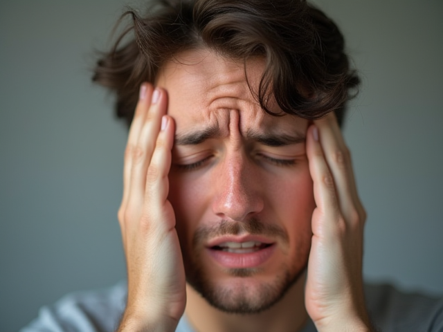 A person holding their eyes in pain, trying to figure out the cause of their discomfort