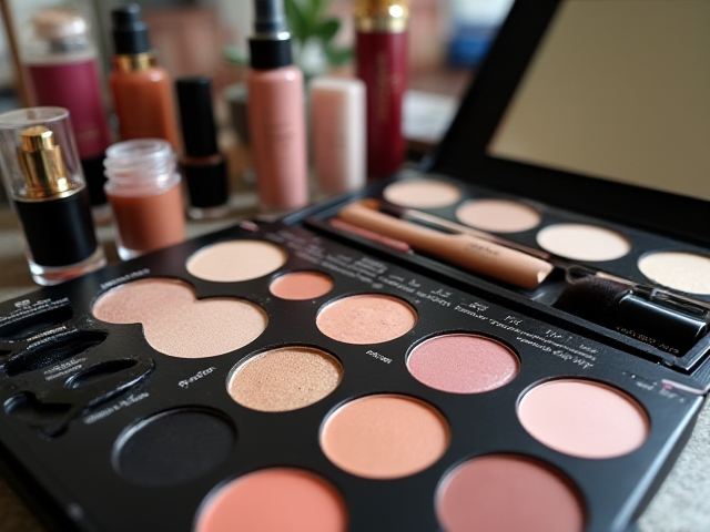 Makeup kit with various products and cosmetics