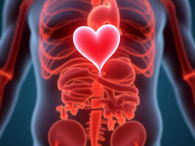 A realistic depiction of heart shapes linking to the abdominal area, representing concern for heart issues.