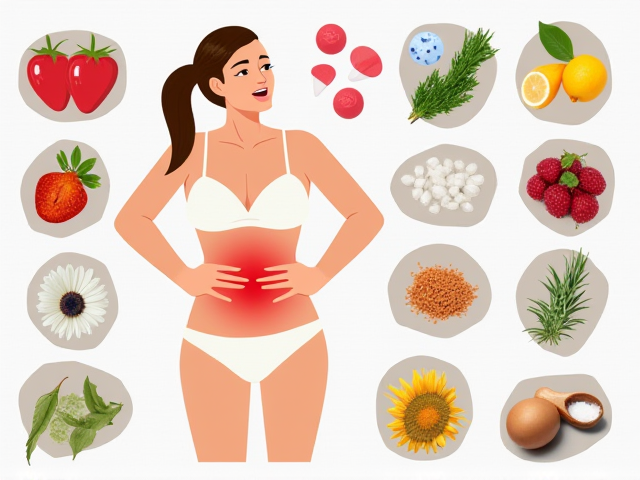 Image of various treatments for abdominal pain and acne, including medication and home remedies.
