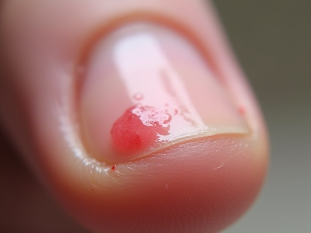 An image showing a close-up of a hurt fingernail area with slight swelling