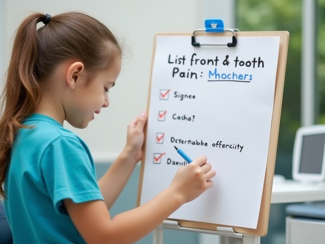 a list checking symptoms of front tooth pain, school type