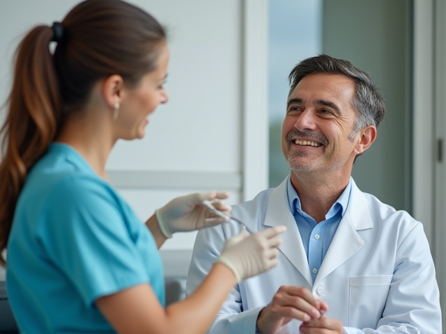 image of consultation with a dentist discussing front tooth pain
