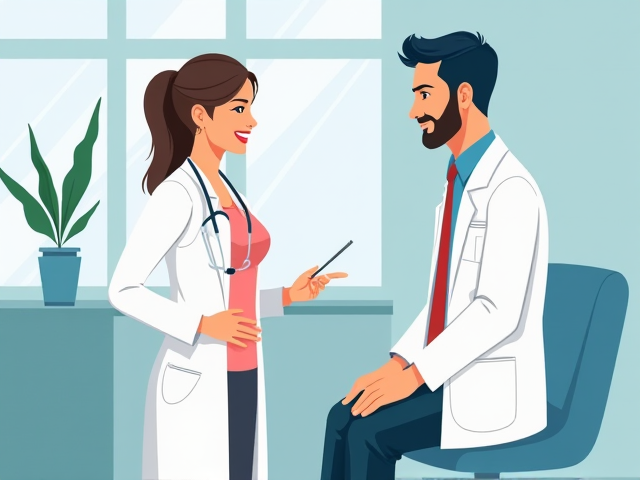 Illustration of a medical consultation for lower abdominal pain