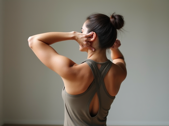 an individual performing elbow stretches with awareness of form