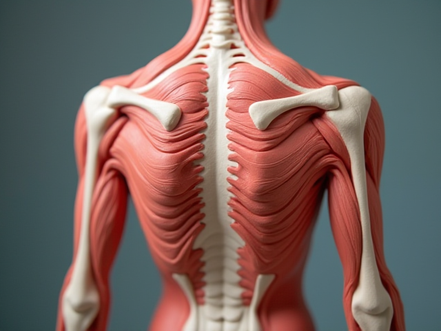 Anatomy model showing the back and chest areas of the human body