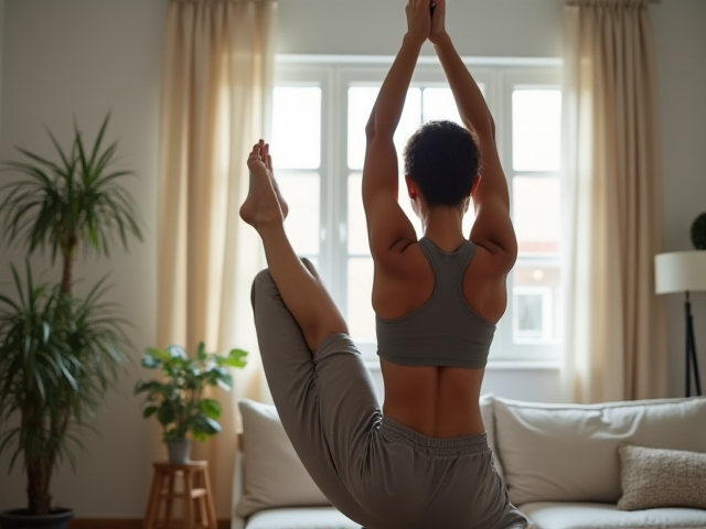 Person stretching muscles at home