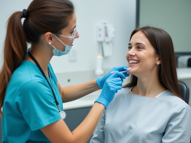A dentist consulting a patient with dental issues
