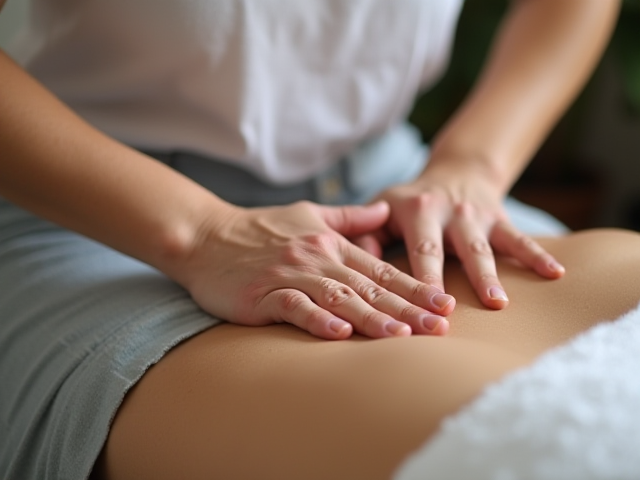 a person feeling relaxed and at ease after pressing on a painful area